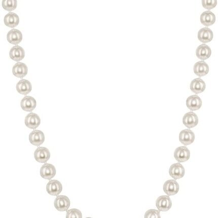 14K Gold White Japanese   Pearls 18" Silk-Knotted Strand Pearl Necklace - Choice of Pearl Size & Clasp Gold Color