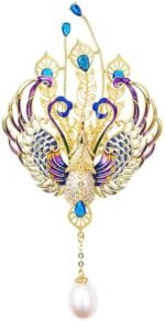 Gold Majestic Phoenix Brooch Embellished with Lustrous Pearls and Colorful Gemstones, Sophisticated Jewelry for Memorable Events, Must-Have Accessory for Elegant Women