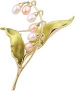Gold Moissanite Lily of the Valley Pearl Brooch - Vintage Accessory for Coats and Outerwear