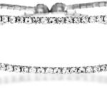 Crystal Bracelet for Women – Rhinestone Bangle Bracelet – Silver & Gold Plated - Flexible & Adjustable – Two Row - Bridal, Wedding, Prom, Party, Pageant, Evening, Casual, Bracelet - with Gift Box