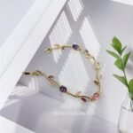 Crystal Flower Leaf Bracelet for Women Gold-Tone/Silver Plated Dainty Colorful Oval  Cubic Zirconia Floral Tennis Bracelets Sweet Fine Bridal Wedding Prom Jewelry for Her 7.48inch - Image 2
