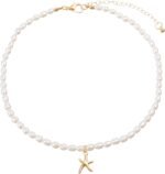 Natural Freshwater Pearl Choker Necklace for Women, Trendy 14K Gold Plated Pearl Necklaces Handmade Jewelry Gift