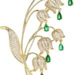 Gold Lily of the Valley Brooch with Genuine Moissanite - Elegant Floral Design, Premium Moissanite-Accented Jewelry, Ideal Gift for Women on Special Occasions