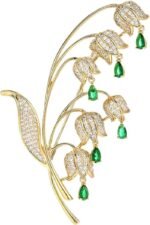 Gold Lily of the Valley Brooch with Genuine Moissanite - Elegant Floral Design, Premium Moissanite-Accented Jewelry, Ideal Gift for Women on Special Occasions