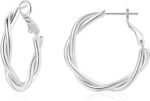 Hoop Earrings for Women, 14K Gold Sterling Silver Chunky Twisted Hoops Earring Hypoallergenic Ear Jewelry