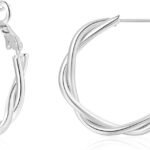Hoop Earrings for Women, 14K Gold Sterling Silver Chunky Twisted Hoops Earring Hypoallergenic Ear Jewelry