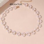 Dainty Pearl Flower Choker Necklace for Women, 14K Gold Plated Small Floral Pearls Beads Necklace Trendy Handmade Vintage Aesthetic Prom Jewelry Gifts - Image 2