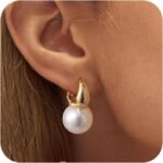 Pearl Earrings for Women, Dainty 14K Gold Plated/925 Sterling Silver Drop Quality Handpicked AAA+ Freshwater Cultured Round Pearls Dangle Earrings Wedding Jewelry for Women Gifts