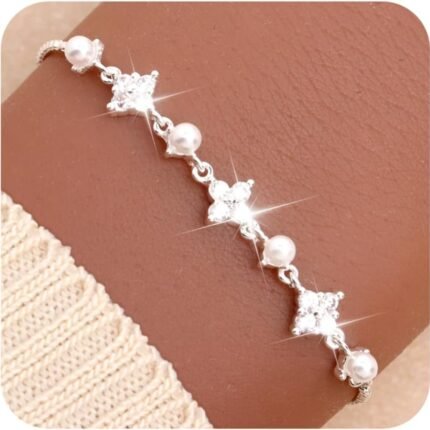 Dainty Gold Silver Flower Star Bow Butterfly Bracelets for Women, Sparkly Adjustable Slider Chain Rhinestone Bracelet Wedding Prom Holiday Fashion Jewelry Gift