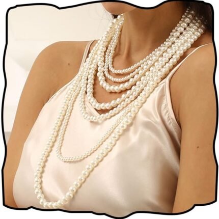 Pearl Long Necklace Layered Pearls Strand Necklace Pearl Earrings Summer Beach Body Accessories
