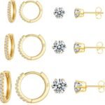 Hoop and Stud Earrings Set 14K Gold Plated 925 Sterling Silver Post Cartilage Piercing Earrings Gold Stud Earrings Set Women/Men