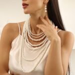 Pearl Long Necklace Layered Pearls Strand Necklace Pearl Earrings Summer Beach Body Accessories - Image 2