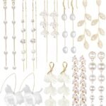 9 Pairs Long Tassel Dangle Earrings for Women Sparkling  Threader Drop Earrings Chain Olive Leaf Wedding Bridal Earrings Set