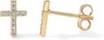 14K Gold Plated Sterling Silver Posts Cross Earrings for Women | Small Religious Faith Cubic Zirconia Cross Studs s Earrings