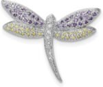 925 Sterling Silver Polished Yellow and Clear Zirconia Simulated Diamond Dragonfly Pin 32x42mm Wide - Brooches and Pin for Women
