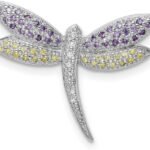 925 Sterling Silver Polished Yellow and Clear Zirconia Simulated Diamond Dragonfly Pin 32x42mm Wide - Brooches and Pin for Women