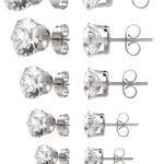 6 Pairs Stainless Steel Stud Earrings Set Hypoallergenic Cubic Zirconia 14K White Gold 316L  Earrings