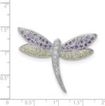 925 Sterling Silver Polished Yellow and Clear Zirconia Simulated Diamond Dragonfly Pin 32x42mm Wide - Brooches and Pin for Women - Image 2