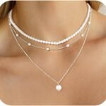 Gold Jewelry Set for Women, Dainty Layered 14K Gold/Silver Pearl Choker Necklaces and Earring Set Pearl Earrings Bracelets Wedding Bride Jewelry