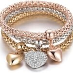 Crystal Charms Multilayer Bracelets - 3PCS Gold/Silver/Rose Gold Corn Chain Bracelet for Women, Tree of Life Heart Shaped Stretch Bracelet
