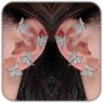 2Pcs Butterfly Earrings For Women No Piercing Butterfly Flower Climber Wrap Earrings Fairy Tassel Zircon Butterfly Ear Clip Cuffs