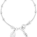 925 Sterling Silver Italian Rosary Cross Bead Charm Link Chain Bracelet for Women, Adjustable, Made in Italy