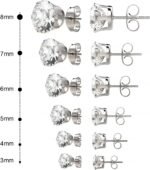 6 Pairs Stainless Steel Stud Earrings Set Hypoallergenic Cubic Zirconia 14K White Gold 316L  Earrings - Image 2