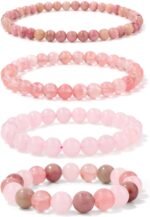 4pcs Beaded Bracelets for Women,Natural Healing Crystal Gemstones Bracelet,Anxiety Stress Relief Bracelet Handmade purple Jewelry Gifts for Women