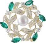 Gold Vintage Crystal Moissanite and Pearl Wreath Brooch - Elegant Coat Pin, Perfect for Formal Occasions