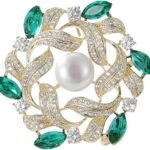 Gold Vintage Crystal Moissanite and Pearl Wreath Brooch - Elegant Coat Pin, Perfect for Formal Occasions