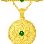 Personalized  Gold/Plated Gold Round Emerald Locket Picture Brooch Natural Gemstone Emerald Locket Charm Custom Fine Jewelry Gift for Wome Men