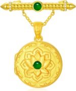 Personalized  Gold/Plated Gold Round Emerald Locket Picture Brooch Natural Gemstone Emerald Locket Charm Custom Fine Jewelry Gift for Wome Men