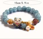 Lucky Cat Bracelet with Blue Crystal, Ceramic Cat Pendant, Feng Shui Good Luck Jewelry for Women, Wealth & Protection Bracelet - Image 2