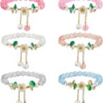 6Packs Colorful Flower Crystal Bracelets,Handmade Stretch Bracelet Floral Beaded Bracelets for Women Jewelry