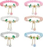 6Packs Colorful Flower Crystal Bracelets,Handmade Stretch Bracelet Floral Beaded Bracelets for Women Jewelry