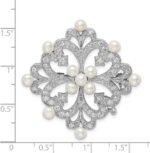 925 Sterling Silver Freshwater Cultured Pearl and Zirconia Simulated Diamond Pin 40x38mm Wide - Brooches and Pin for Women - Image 2