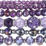 5Pcs Beaded Bracelets for Women, Bohemian Glass Faceted Crystal Beads Bracelet, Stackable Boho Disco Ball Stretch Bracelets, Multilayered Purple Jewelry Gift for Women, Mother's Day