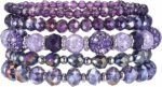 5Pcs Beaded Bracelets for Women, Bohemian Glass Faceted Crystal Beads Bracelet, Stackable Boho Disco Ball Stretch Bracelets, Multilayered Purple Jewelry Gift for Women, Mother's Day