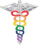 10/25/100pcs Rainbow Caduceus Pins -  Medical Pin Rainbow Enamel Snake Stick Caduceus Lapel Brooch - Medical Symbol Caduceus Pin Perfect for Nurse, Doctors, and  Emergency Brooch Jewelry