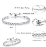 Tennis Bracelets for Women White Gold Plated Diamond AAA+ Cubic Zirconia  Dainty Classic Adjustable Slider Bracelet Silver Fashion Jewelry Wedding Gift - Image 2