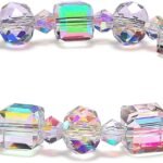Aurora Crystal Bracelet for Women, 7 Inch Stretch Bracelet with Iridescent Faceted Beads, Opal Aura Quartz Healing Jewelry, Birthday Gift for Wife Mom with Velvet Jewelry Pouch/Box