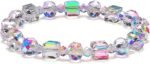 Aurora Crystal Bracelet for Women, 7 Inch Stretch Bracelet with Iridescent Faceted Beads, Opal Aura Quartz Healing Jewelry, Birthday Gift for Wife Mom with Velvet Jewelry Pouch/Box