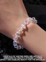 Aurora Crystal Bracelet for Women, 7 Inch Stretch Bracelet with Iridescent Faceted Beads, Opal Aura Quartz Healing Jewelry, Birthday Gift for Wife Mom with Velvet Jewelry Pouch/Box - Image 2