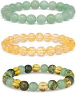 3pcs Wealth Money Bracelets,Healing Crystal Citrine African Turquoise Bracelets for Women Men,Lucky Feng Shui 8mm Natural Stone Green Aventurine Beaded Spiritual Gemstone Jewelry Gifts