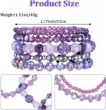 5Pcs Beaded Bracelets for Women, Bohemian Glass Faceted Crystal Beads Bracelet, Stackable Boho Disco Ball Stretch Bracelets, Multilayered Purple Jewelry Gift for Women, Mother's Day - Image 2