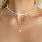 Gold Jewelry Set for Women, Dainty Layered 14K Gold/Silver Pearl Choker Necklaces and Earring Set Pearl Earrings Bracelets Wedding Bride Jewelry - Image 2