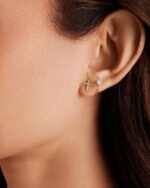 14K Gold Plated Sterling Silver Posts Cross Earrings for Women | Small Religious Faith Cubic Zirconia Cross Studs s Earrings - Image 2