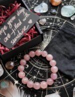 s Natural Lavender Pink Crystal Bracelet with Lucky Card, Purple Pink Gemstone Stretch Gift for Women, Elastic Adjustable Healing Jewelry - Image 2